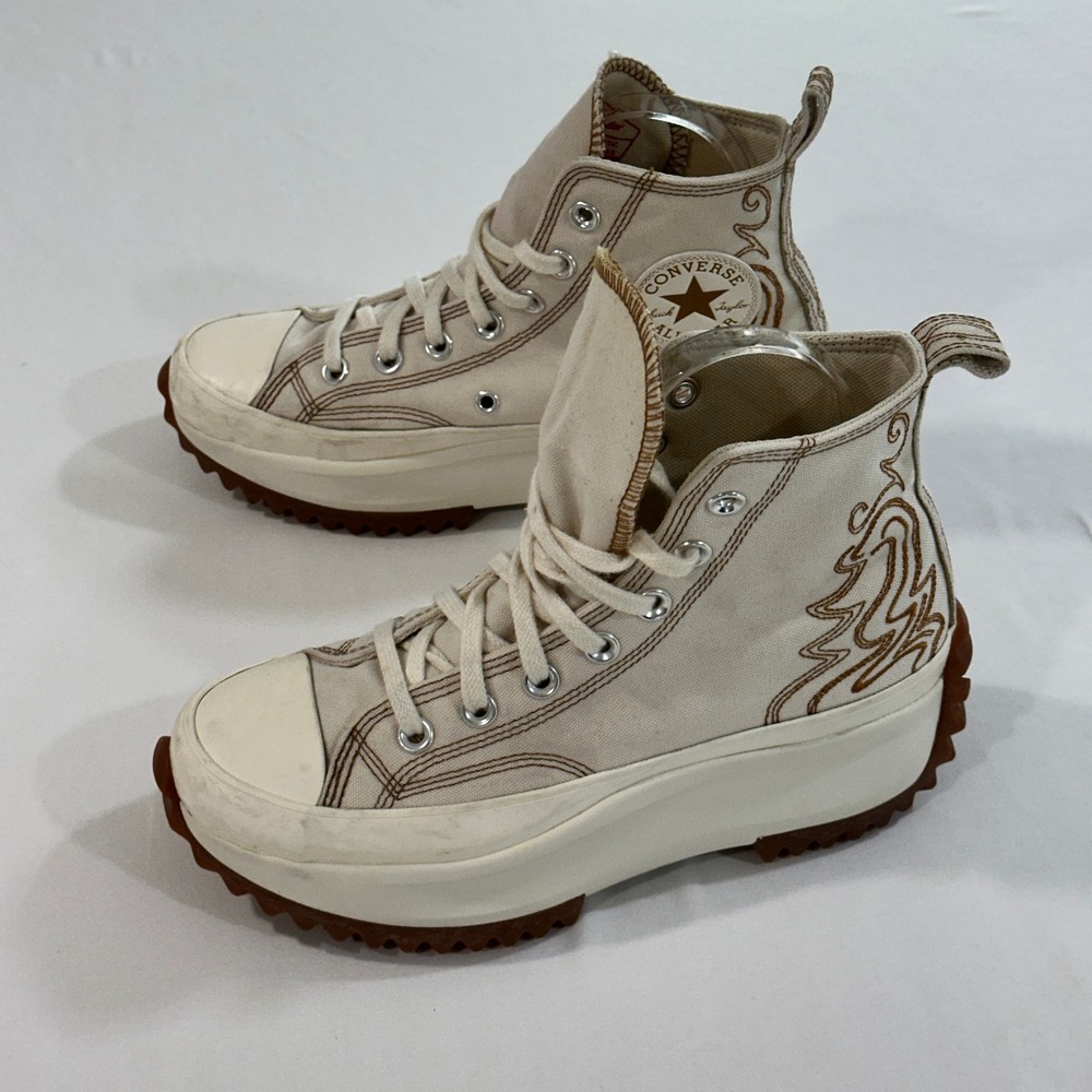 Converse Run Star Hike Western Embroidery Womens 7 Parchment Platform High